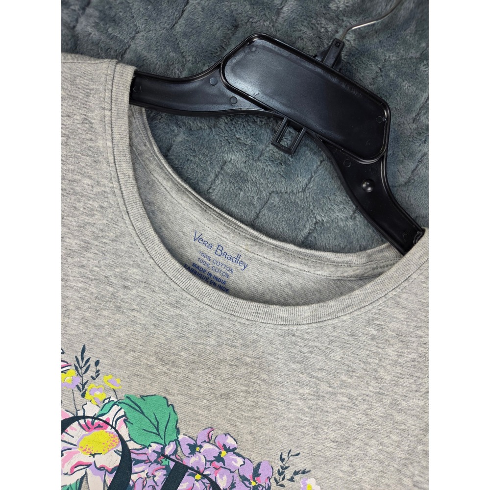 Vera Bradley Hope Floral Graphic Tee Gray Short Sleeve Cotton T-Shirt 2XL/2